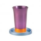 Yair Emanuel Purple Anodized Aluminum Kiddush Cup and Blue Saucer