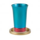 Yair Emanuel Blue Anodized Aluminum Kiddush Cup and Gold Saucer