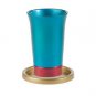 Yair Emanuel Blue Anodized Aluminum Kiddush Cup and Gold Saucer