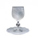 White Glass Kiddush Cup with Plate and Grape Clusters