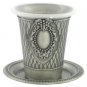 9 Centimeter Kiddush Cup and Plate Set in Pewter with Grape Clusters