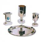Sterling Silver Havdalah Set with Hexagons and Semi-Precious Stones