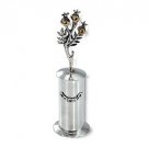Sterling Silver Spice Box with Pomegranate Branches and Hebrew Text