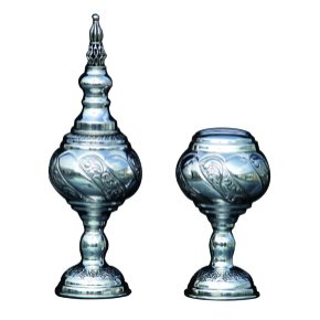 Silver Havdalah Spice Holder with Diagonal Floral Pattern and Vines