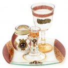 Glass Havdalah Set with Leaves on Red and Orange Background