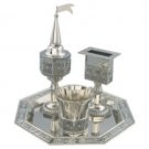 High polished silver Havdallah set with flower etchings