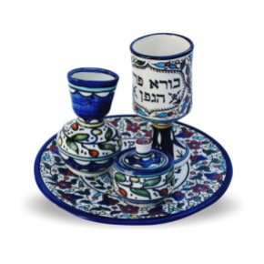 22cm four piece Havdallah set painted in blue