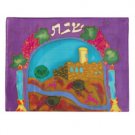 Yair Emanuel Silk Challah Cover with Jerusalem Scene & Shabbat Symbols--Purple