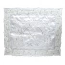 Cloth Shabbat Challah Cover with Lace Trim and Jerusalem Arch in White