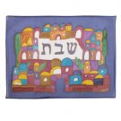Yair Emanuel Painted Silk Challah Cover with Jewel-Toned Jerusalem Design