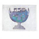 Yair Emanuel Painted Silk Challah Cover with Menorah Silhouette--Blue