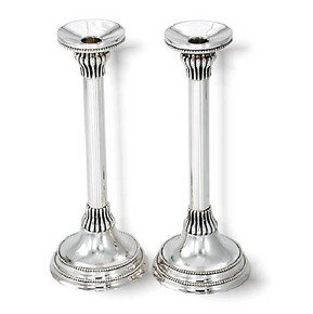 Sterling Silver Shabbat Candlesticks with Drop Shape Ornaments