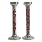 Shabbat Candlesticks in Red Cut Out Floral Design (Tall)