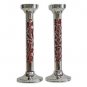 Shabbat Candlesticks in Red Cut Out Floral Design (Tall)