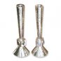 Shabbat Candlesticks in Hammered Silver with Square Stone Design