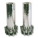 Shabbat Candlesticks in Hammered Silver with Hora Dancers