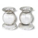 Sterling Silver Round Shabbat Candlesticks with Pearl Border