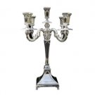 Silver Shabbat Candelabra with Pentagon Shapes and 8 S Shape Branches