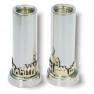 Sterling Silver Shabbat Candlesticks Jerusalem of Gold (Small)