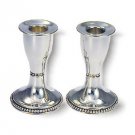 Sterling Silver Shabbat Candlesticks with Studded Pearl Border (Small)