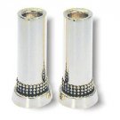 Sterling Silver Shabbat Candlesticks with Triple Pearl Border