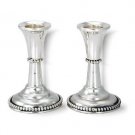 Sterling Silver Shabbat Candlesticks with Pearl Ornament Border