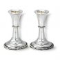 Sterling Silver Shabbat Candlesticks with Pearl Ornament Border