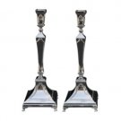 Silver Shabbat Candlestick Set with Pentagons and Box Feet