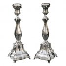 Silver Shabbat Candlesticks with Floral Pattern and Polished Surface