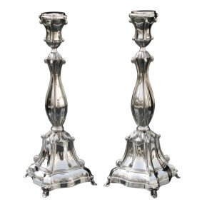 Silver Shabbat Candlesticks with Floral Pattern and Polished Surface