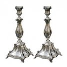 Silver Shabbat Candlesticks with Mirrors and Floral Pattern
