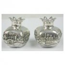 Sterling Silver Shabbat Candlesticks with Large Pomegranates and Jerusalem