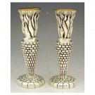 Sterling Silver Shabbat Candlesticks with Flames and Bricks