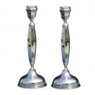 Silver Shabbat Candlesticks with Polygon Stem and Rounded Base