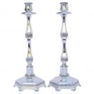 35 Centimeter Octagonal Nickel Candlesticks with Floral Pattern