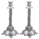 35 Centimeter Nickel Candlestick Set with Mirror and Floral Pattern