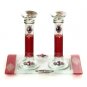 Glass Shabbat Candlesticks of Red Leaves and Accompanying Tray