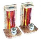 12 cm Stone and Red Glass Candlesticks