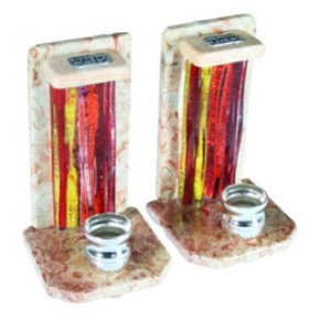 12 cm Stone and Red Glass Candlesticks
