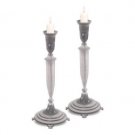32 cm Pewter Candlesticks with Checkered Design