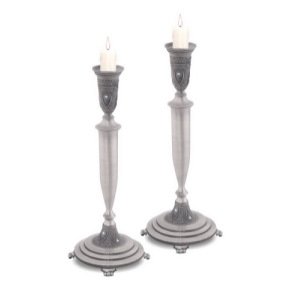 32 cm Pewter Candlesticks with Checkered Design