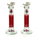 Glass Shabbat Candlesticks with Purple Beads