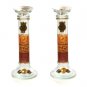 Glass Shabbat Candlesticks with Orange Leaves and Pomegranates