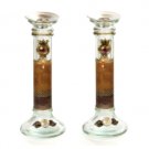 Glass Shabbat Candlesticks with Brown Leaves and Pomegranate