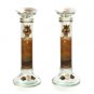 Glass Shabbat Candlesticks with Brown Leaves and Pomegranate