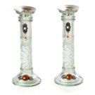 Glass Shabbat Candlesticks with White Flowers and Hamsa