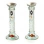 Glass Shabbat Candlesticks with White Flowers and Hamsa