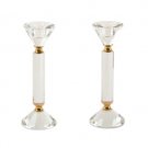 20 Centimeter Crystal Candlesticks with Gold Trim and Cone Base