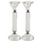Round Pyramid Silver Set Crystal Candlesticks