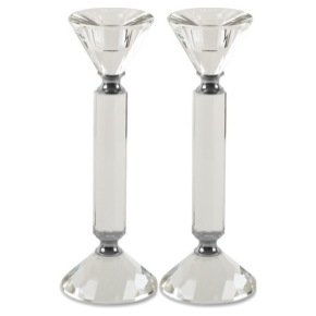 Round Pyramid Silver Set Crystal Candlesticks